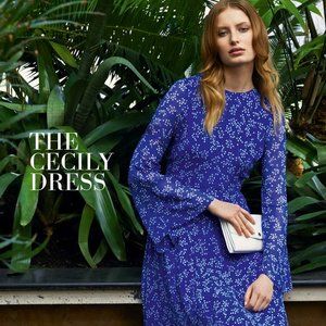 L. K. Bennett Silk Cecily Floral Print Blue Dress